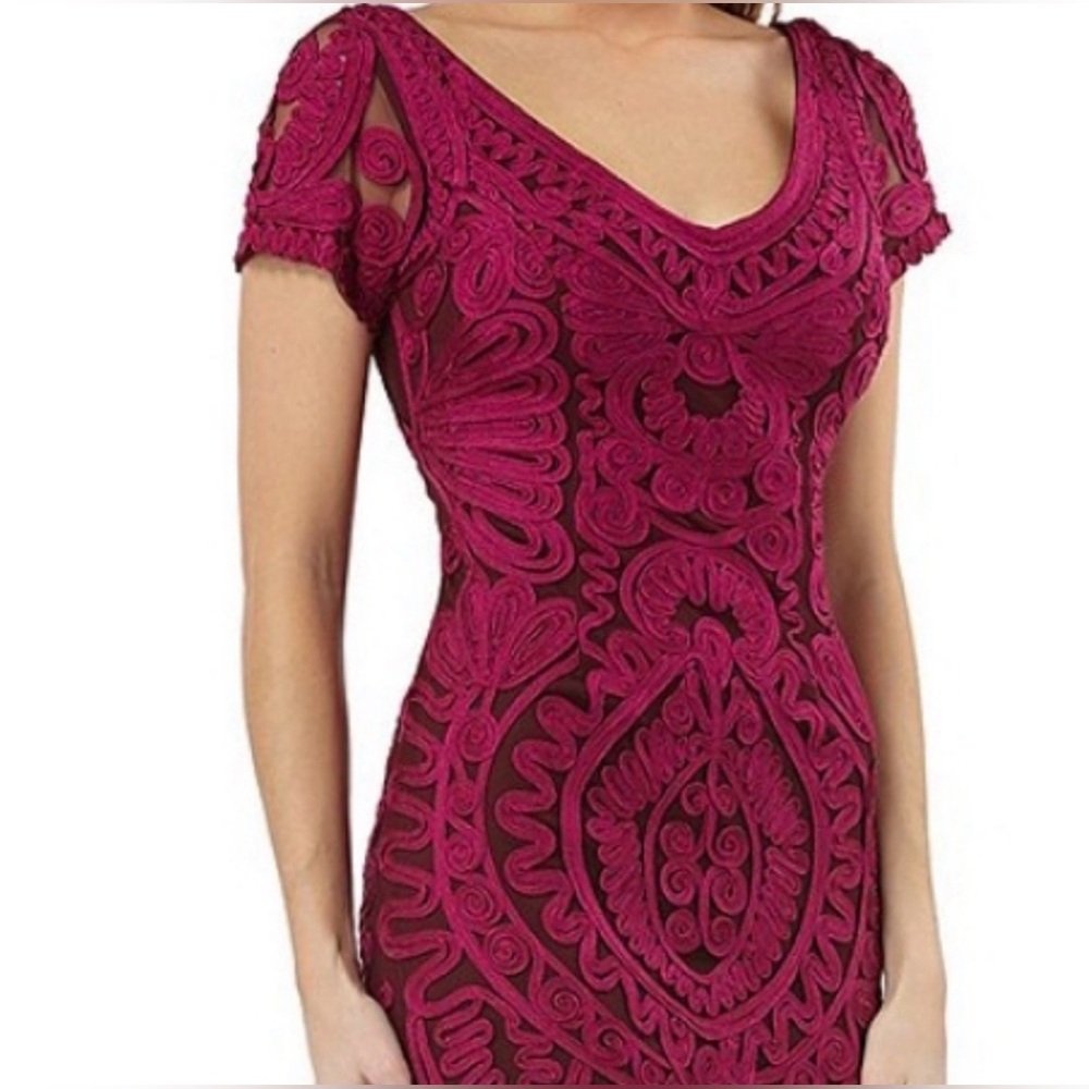 JS Collections Soutache Cocktail Midi Dress Purple- Dark Berry Size 6 - Picture 2 of 8